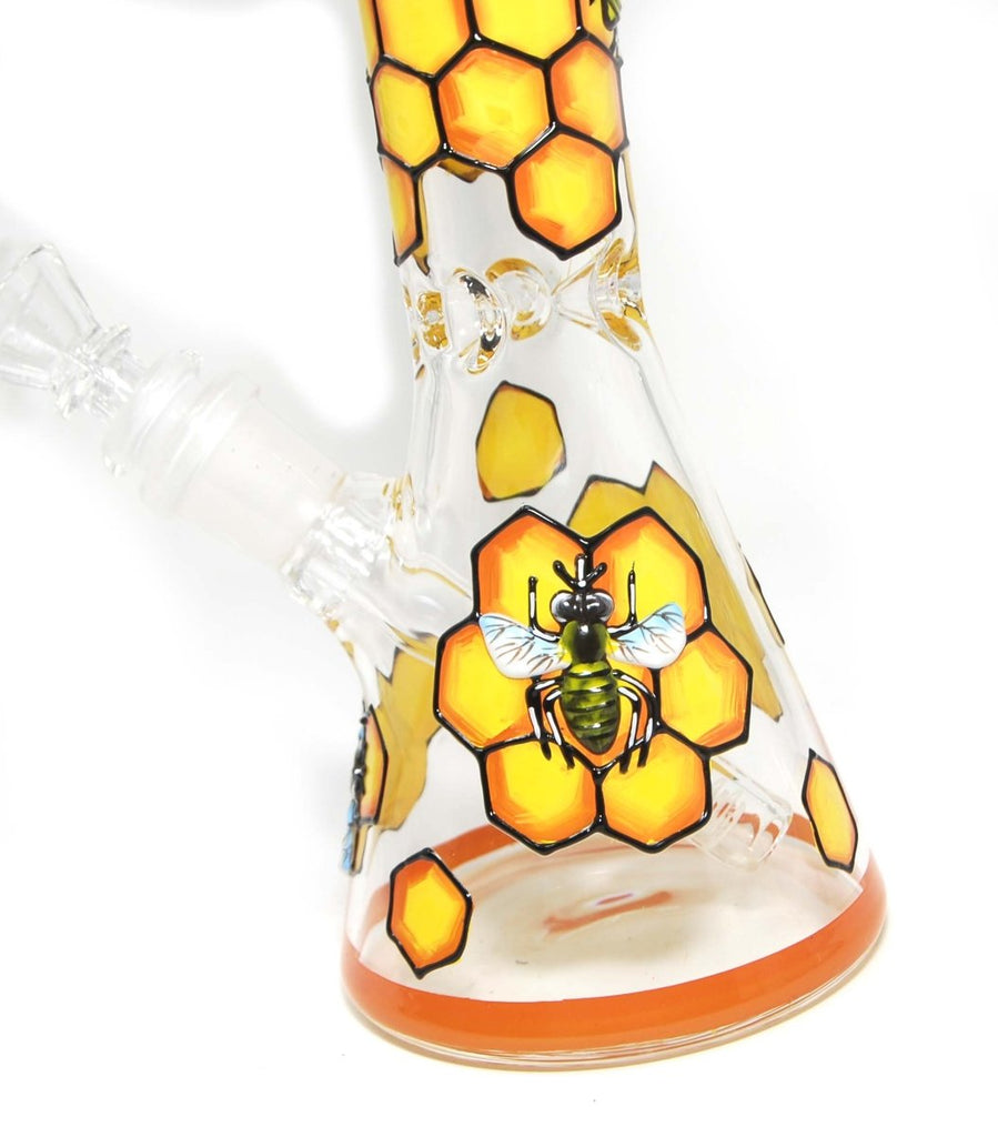 10" Yellow Bees on Glass Water Pipe Bong - SmokingCats - Discreet Ship from Texas !