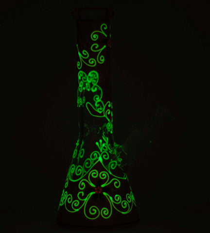 10" Glowing in dark flower water bong pipe