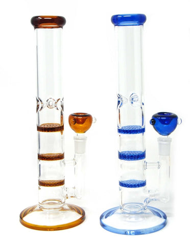 11" Glass Water PIpe with Honeycome Filter and Ice Pinch - SmokingCats - Discreet Ship from Texas !