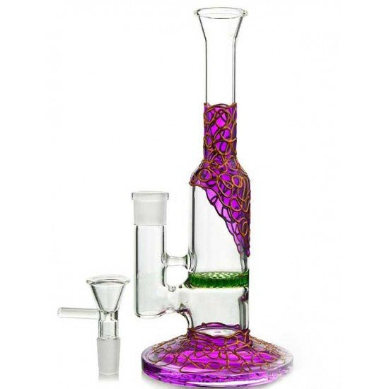 9" Purple Glass Honeycomb Percs Water Pipe - SmokingCats - Discreet Ship from Texas !
