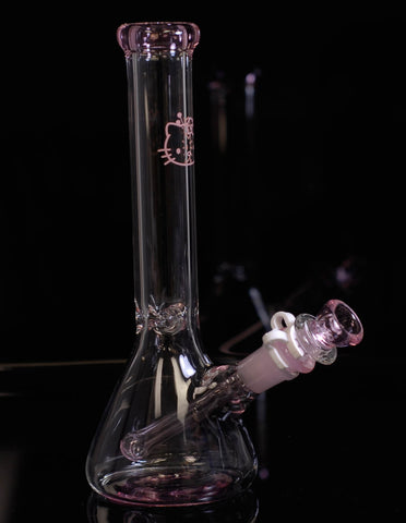 10" Ice Pinch Pink Hello Cat Glass Water Pipe