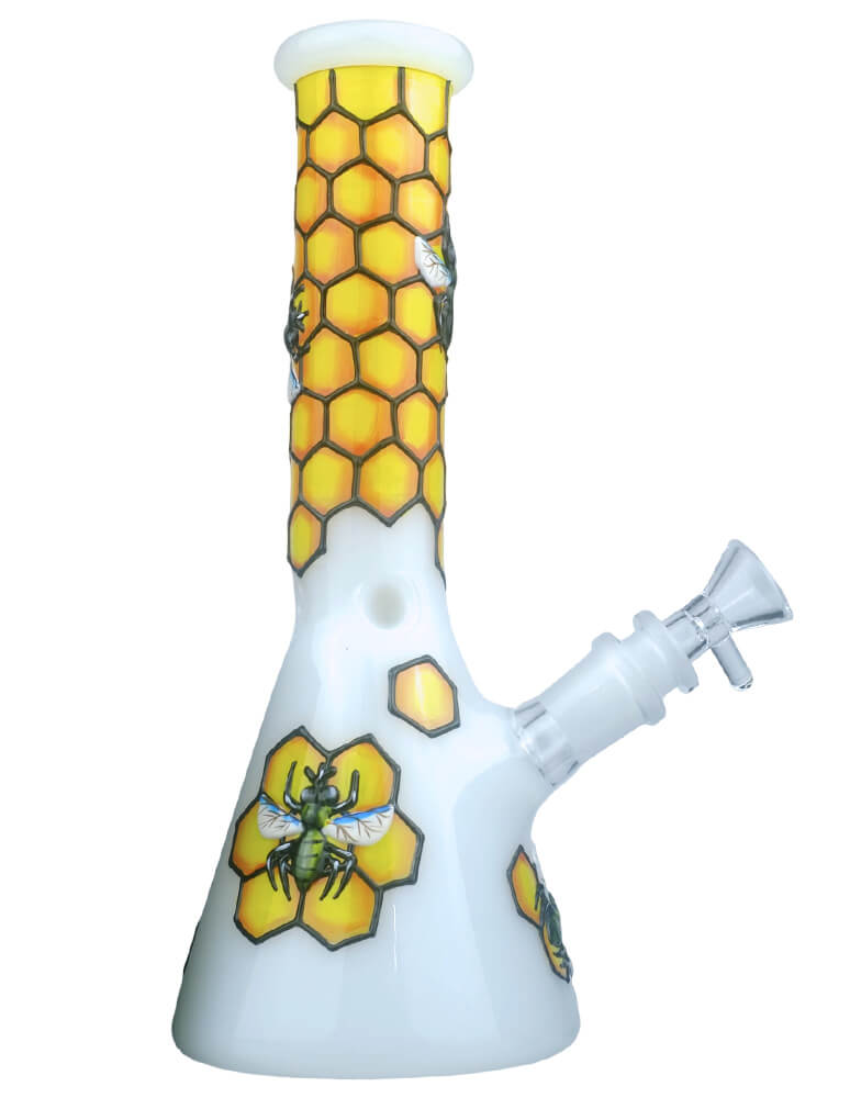 10" Yellow Bees on Glass Water Pipe Bong