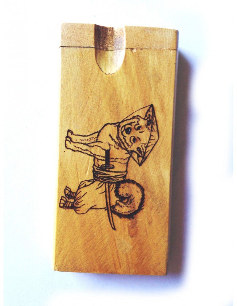 Samurai dog Dugout wood hard cigarette box holder - SmokingCats - Discreet Ship from Texas !