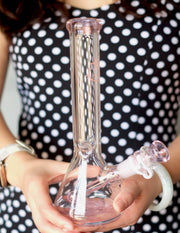 10" Ice Pinch Pink Hello Cat Glass Water Pipe - SmokingCats  - Discreet Ship from Texas !