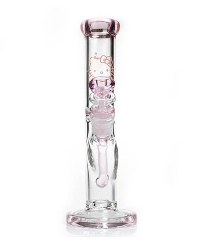 10" Pink Glass Cat Straight Neck Thick Glass Water Pipe