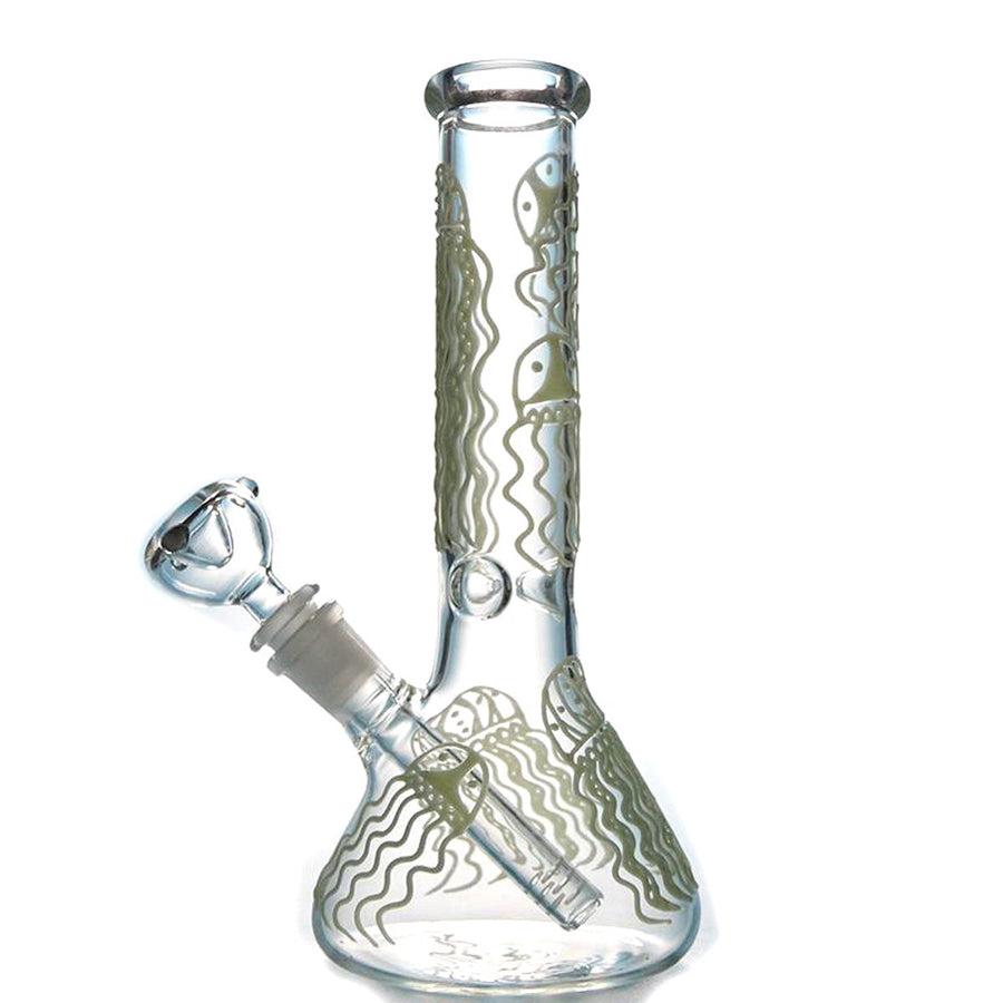 10" JellyFish Beaker Glow In The Dark Glass Water Pipe Bong - SmokingCats  - Discreet Ship from Texas !