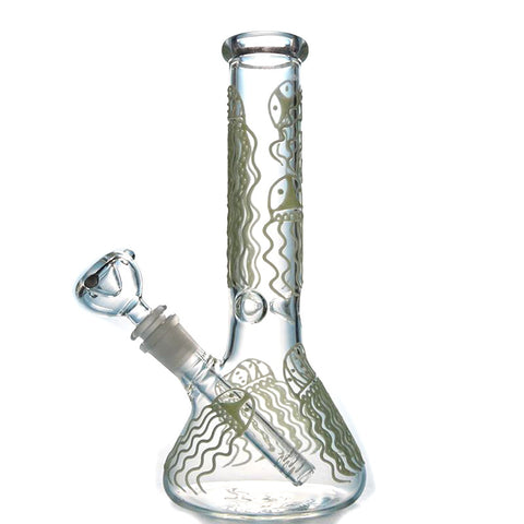 10" JellyFish Beaker Glow In The Dark Glass Water Pipe Bong - SmokingCats  - Discreet Ship from Texas !