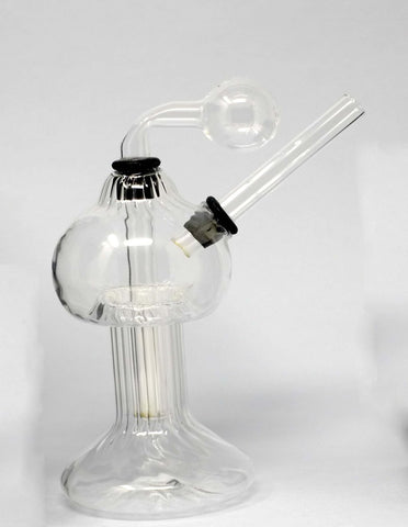 6" Clear Round Beaker Glass Oil Rig w/ Attached Oil Burner - SmokingCats - Discreet Ship from Texas !