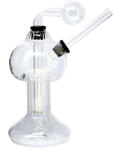 6" Clear Round Beaker Glass Oil Rig w/ Attached Oil Burner