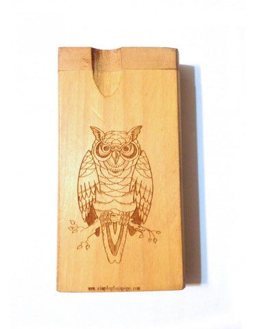 Owl etched carving wood dogout pipe with bat - SmokingCats - Discreet Ship from Texas !