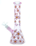 10" Flower Pink Glass Water Pipe